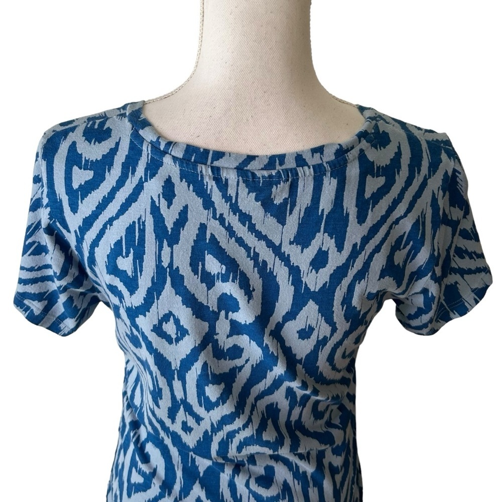 Morgan Taylor Short Sleeve Ruched Casual Jersey Knit Dress Small Blue Coastal - Picture 5 of 7